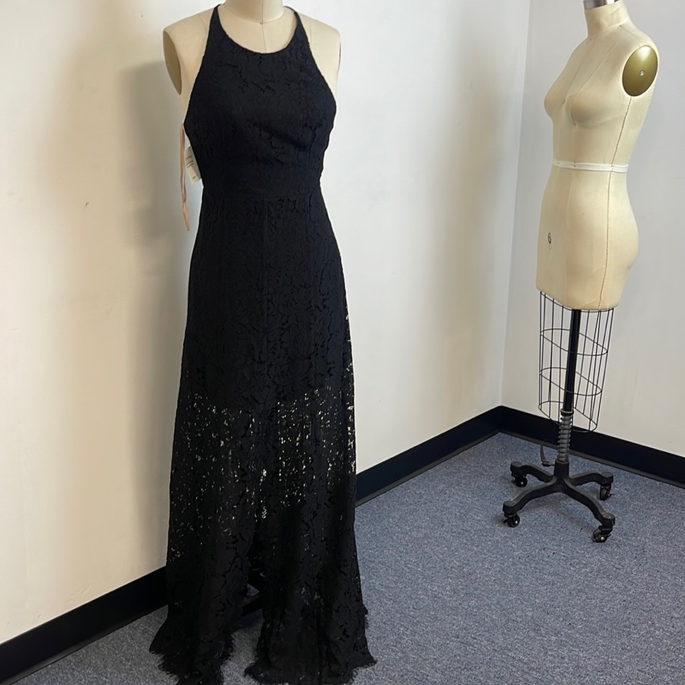 Fame and Partners Black Lace-Panel Halter Maxi Dress - Picture 2 of 6